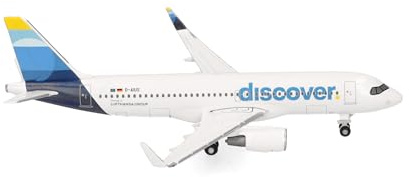 Herpa Modellflygplan Discover Airbus A320 miniatyrskala 1:500 samlarobjekt, modell utan stativ och metall
