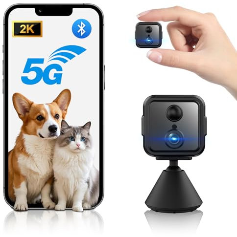 Swetfela 2K HD 21 Tage Mini Kamera, 5G WiFi & Bluetooth Überwachungskamera Indoor Nachtsicht Sicherheitskamera Zwei-Wege-Gespräch mit Bewegungserkennung für Home Office