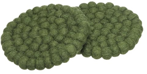 PATIKIL Set of 2 Round Wool Felt Coasters, Absorbent Cute Desk Coaster for Drinks Handmade Felt Table Decor Fun Merino Wool Pads for Bar Home Office Restaurants, Green