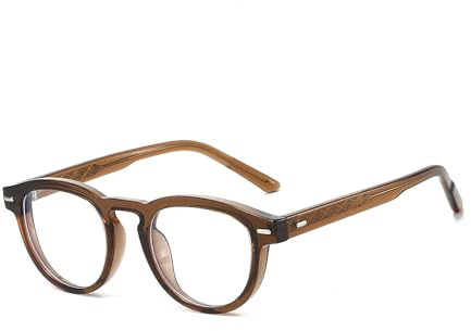 YAMEIZE Round Blue Light Blocking Glasses -for Women Men Anti Fatigue Small Round Blue Light Eyeglasses Computer Gaming Glasses (Brown Clear)