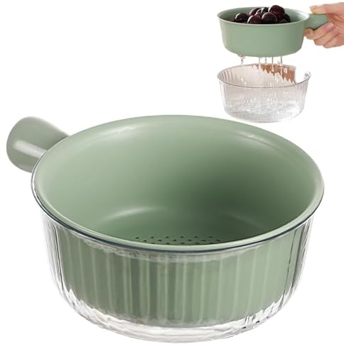 KOSLEOW Passoire de Cuisine 2 en 1, Tamis de Cuisine Lavable avec Poignée et Bac de Récupération d'Eau, Passoir en Plastique pour Légumes, Fruits, Pâtes