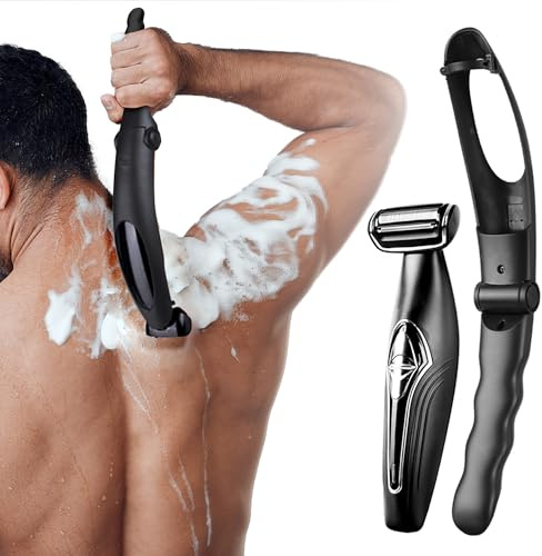 kurtmark Afeitadora de espalda para hombre con mango largo, maquinilla de afeitar eléctrica multifuncional con mango desmontable, recortadora para hombres con accesorio de espalda para uso húmedo y