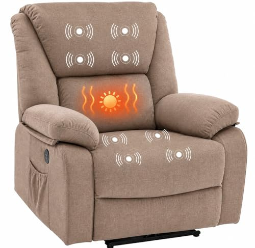 DUPI Sillón Relax Eléctrico Masaje Chicago, Sillón Masaje,con Calor Lumbar, reclinable,Microfibra (New Capuchino)
