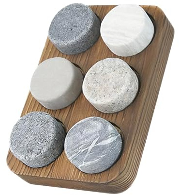 KOSLEOW Pietre per Whisky, Set di 6 Pietre di Granito Refrigeranti con Vassoio in Legno, Regalo per Uomo, Set Whisky Regalo e Cubetti di Ghiaccio Riutilizzabili per Kit Cocktail