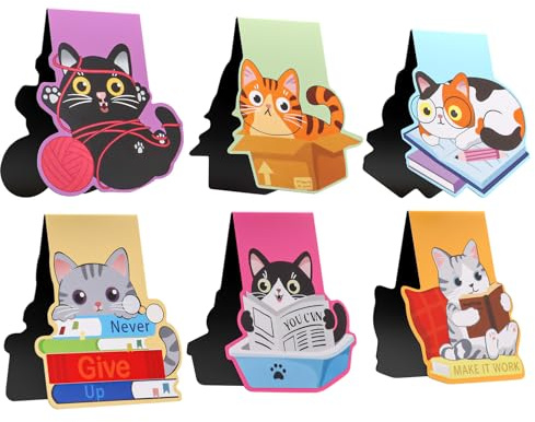 Uniclife 6 Pcs Magnetic Bookmark, Cute Cat Bookmarks for Women, Magnet Book Marks for Book Lovers, Fun Book Markers Clip for Readers Teachers Adults and Men, 6 Unique Cat Patterns
