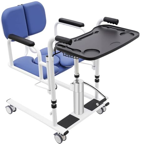 Chaise de Transfert Hydraulique pour Patient Lève-Personne Capacité 150kg Fauteuil Roulant Portable avec Bassin de Toilette et 4 Roues à Freins, Aide à la Mobilité pour Seniors et Handicapés