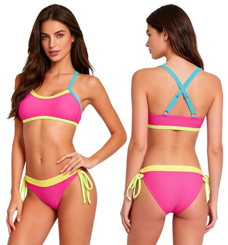 Aislor Bikinis för kvinnor för vuxna tvådelad baddräkt strand simkläder stödjande breda band bikinis simning, Mörkrosa, L
