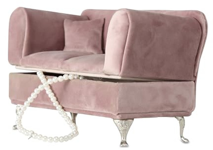 Boîte à bijoux WHW Whole House Worlds en forme de sofa, vieux rose, pieds argentés, longueur 23 cm