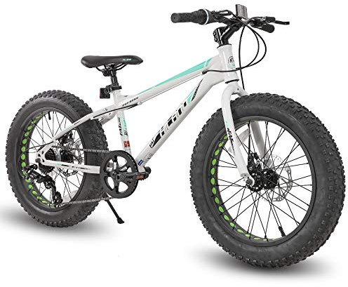 HH HILAND 20 Inch Kids' Bicycles Fat Tire Mountain Bike for Boys and Girls Age 5 + Years, 7-Speed, Dual-Disc Brake, Kids Beach and Snow Bicycle White