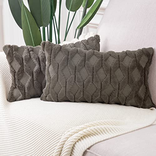 Madizz 2er Set Sanft Plüsch Kurze Wolle Samt Dekorativ Zierkissenbezüge Luxus Stil Kissenbezug für Sofa für Schlafzimmer Taupe 30x50 cm Rechteckig