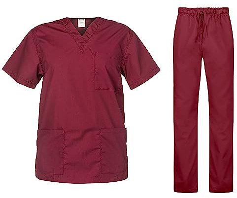 B-well Cesare Uniforme Médicale Unisexes Ensemble: Haut et Pantalons + Blouse Medicale Femme/Homme - Tenue Aide Soignante Professionnelle Rouge M