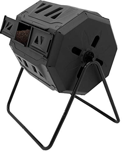 ECD Germany Composteur Tambour à Double Chambre - Rotatif - 160 litres - Noir - en Plastique - avec Aération - Tonneau de Compostage sur Pieds - Conteneur Bac à Compost pour Déchets de Jardin