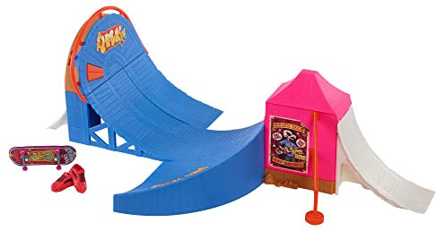 Hot Wheels Skate Vergnügungspark Skateset - Fingerboard & Skateschuhe, mit 360-Grad-Action, Stunt-Hindernissen, aktivierbaren Geräuschen und erweiterbarem Skatepark, für Kinder ab 5 Jahren, HGT95