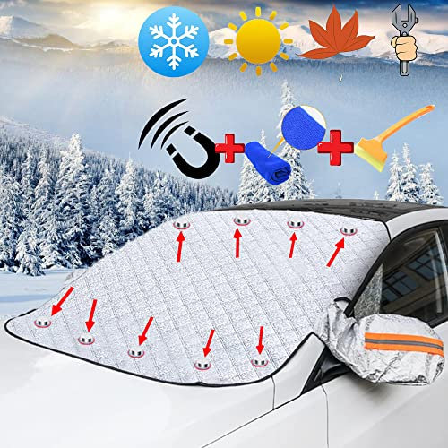 FITCXJX Couverture Pare-Brise Voiture, Universelle, Anti Givre et Neige, UV, Poussière, Pluie (183 x 116cm)