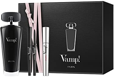 Pupa Vamp Black Geschenkset für Damen, Parfüm, 100 ml, Mascara Vamp 9 ml und schwarzer einziehbarer Bleistift