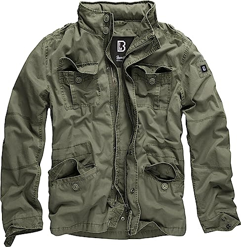 Brandit Individual WEAR Men's Stylish Weatherproof Active Everyday Outdoor Field Jacket with Stand-up Collar & Concealed Hood, Olive, Small