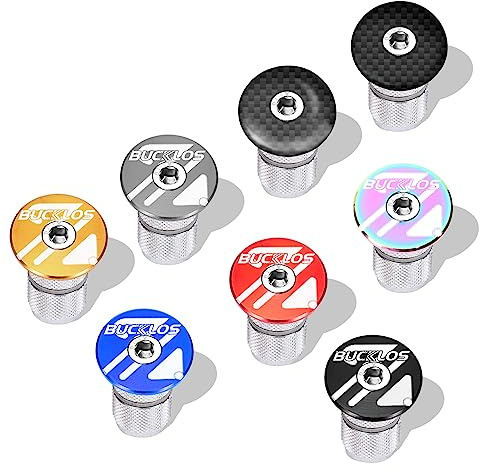BUCKLOS Bicycle Headset Top Cap & Expander Plug, Aluminum Alloy/Carbon Fiber Fits 1-1/8 Fork Handlebar Stems, Headset Top Cap with Aluminum Screw-Red