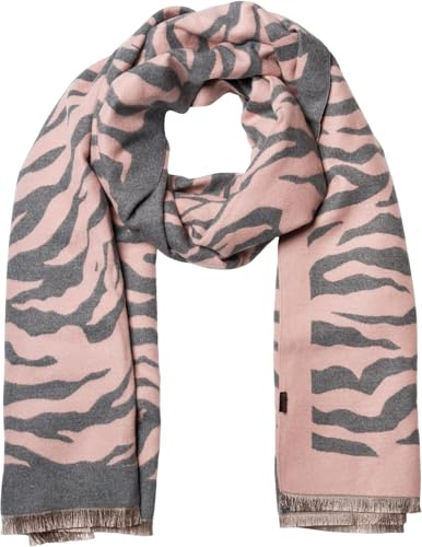 styleBREAKER Sciarpa da donna con motivo zebrato, calda sciarpa con frange, stile reversibile 01017158, colore:Rosé-Grigio