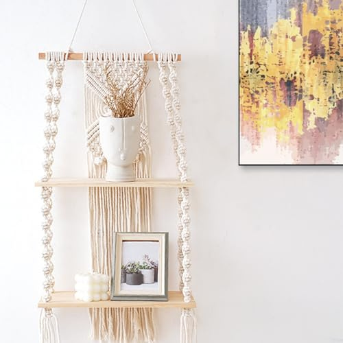 BODYGAD Estantes flotantes con tapiz de borla tejida de macramé, estantes de pared con capacidad de 10 kg, estante de baño, estantes de cocina para dormitorio, cocina, baño, sala de estar, oficina en