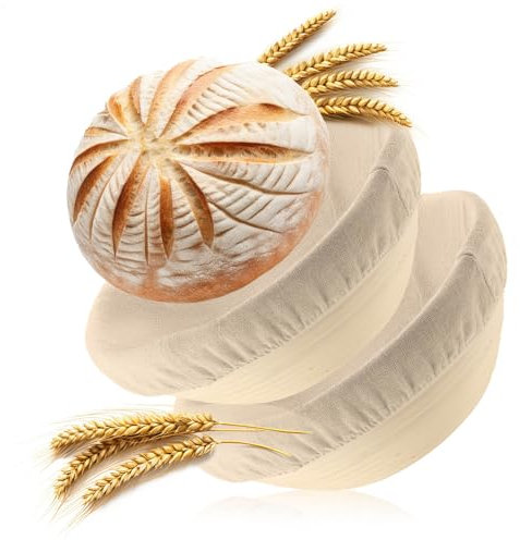Robin Goods® 2x Cesta de fermentación con inserto de lino lavable - Cesta de fermentación de mimbre natural - Cesta de pan para hornear pan (Cesta de fermentación redonda - 2 piezas)