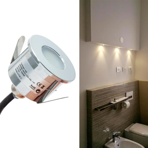 Planetitaly Foco mini 12 V punto luz empotrable LED Spot 1 W indicadores impermeable IP65 cabina ducha baño escalón escaleras borde piscina