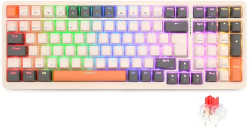 Rii RK909 Teclado 96% Gaming Mecánico, 3 Modos de Conectividad, Retroiluminación LED, Layout Español (Interruptores Rojos)