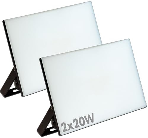 ELETTROWATT - Coppia di Fari LED da 20W - 1600 Lumen, Resistenza agli Urti IK08, Impermeabile IP65, faretti da cantiere con copertura in policarbonato - Tecnologia LED a Risparmio Energetico