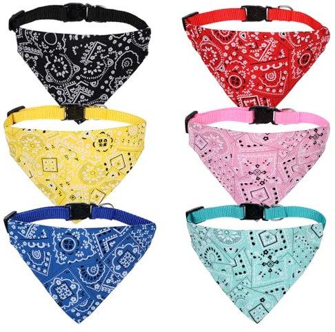 6 Stück Hunde Bandana Kopftücher, Katzenhalstuch, Süßes Hundehalstuch mit Halsband, Katzenhalsband mit Abnehmbarer, Katzenhalsband zum Binden, Einstellbare Hund Halstuch für Katzen Welpen Kleine Hunde