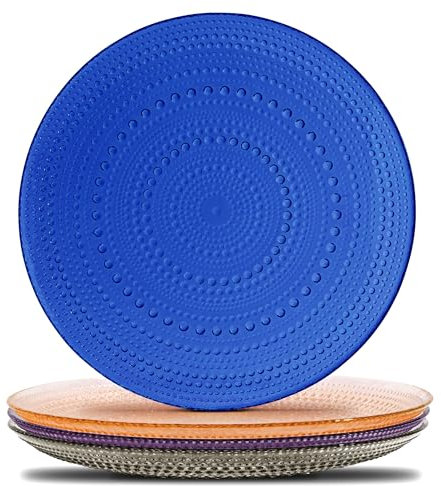 Yungala Multi-Colored Winter Vintage Hobnail Glass Plates – Set of 4 – Elegant Glass Dinner Plates for Seasonal Table Settings