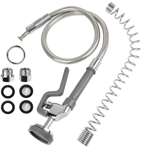Commercial Sink Sprayer with Flexible Hose & Pre-Rinse Overhead Spring, High-Pressure Dish Spray Valve 38inch Stainless Steel Hose Easy Installation for Home Commercial Restaurant Industrial (Gray)