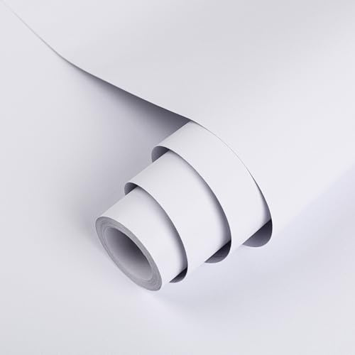 Hode Papier Adhesif pour Meuble Blanc Mat 30X300cm, Film Autocollant Meuble Décoratif, Papier Peint Adhesif Mural, Rouleau Vinyle Autocollant Impermeable pour Cuisine Tables Armoires