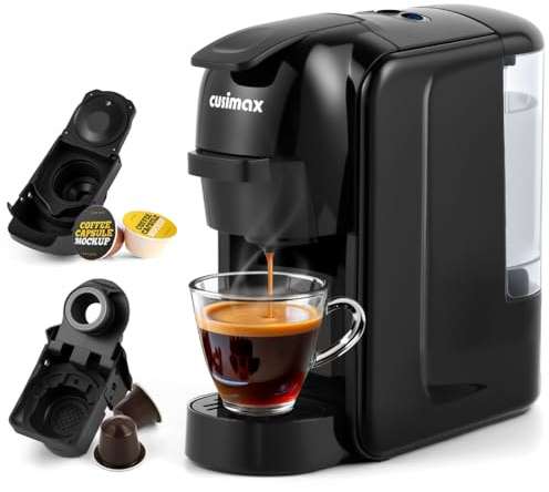 CUSIMAX Coffee Machine, Single-Serve Pod Coffee Machine, 19 Bar Pressure Mini Capsule Coffee Maker, Compatible with Nespresso & Dolce Gusto Capsules, 1450 W, 0.6 litres Black