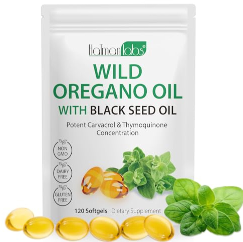 Oil of Oregano with Black Seed Oil Capsules, 6000mg Oregano with 200mg Black Seed Softgels, Non-GMO, Gluten Free-120 Softgels
