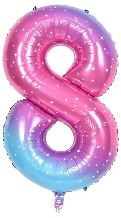 40 Inch Gradient Blue Pink Number Balloons 8,Digital Balloons for Party Celebration Decorations for Women 8th Birthday or Anniversary Party Decorations Supplies.(Balloon Number 8)