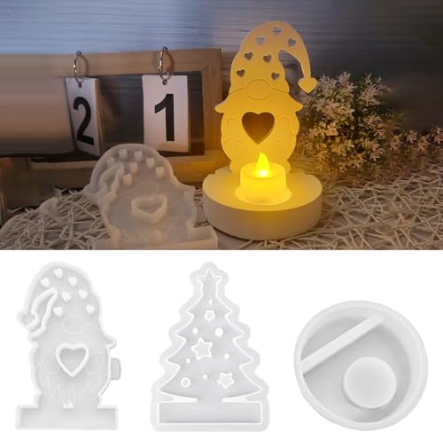 Stampo Gnomo in Silicone,3 Pezzi Stampi Silicone Natale,Stampo in Silicones per Albero di Natale,Portacandele Fai Da Te,Decorazione Natalizia a Forma Di Gnomo,per Natales,Pasqua,Halloween