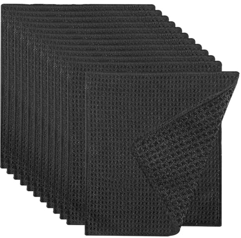 YMTWSRY 12 Stück Mikrofasertücher, 20x20cm Barista Tuch Schwarz Spüllappen Waschbar Spültücher Waffeltuch Mikrofasertuch Saugfähig Microfaser Geschirrtücher für Küche Fenster Glas Bad