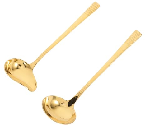 FELTECHELECTR 2 piezas Cucharas de Acero Inoxidable con Boquilla Vertedora Cucharones Pequeños para Sopa y Salsa Utensilios de Cocina Versátiles para Servir Aceites y Salsas el Hogar Diseño