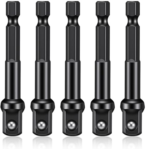 5Pcs 3/8 Impact Adapter Kit Black Impact Socket Adapter 1/4 Inch to 3/8 Drive Adapter Steel Impact Drill Adapter with Extension Socket Bits for Automotive DIY and Power Tools