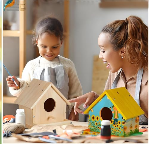 Nichoir à Monter soi-même et Peindre Skylark, nichoir à Oiseaux, kit Complet avec Marteau, Clous, Couleurs à Construire et à Peindre pour Enfants, kit de Bricolage pour garçons et Filles - Nichoir à