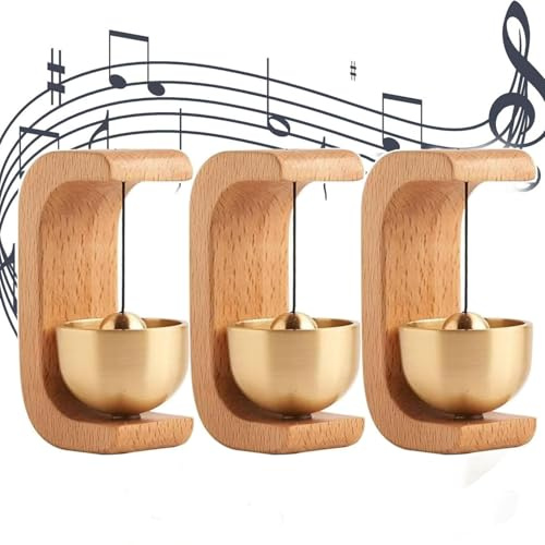 Timbre Puerta de Madera,Haoyanger 3PCS Campana para Abrir Puertas,Timbre magnético para apertura de puerta timbre adhesivo viento de madera vintage con campana para Salas de Estar, Cafeterías