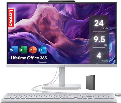 Lenovo IdeaCentre Everyday Tasks 24 Full HD All-in-One Desktop Computer • Office 365 for the Web • Intel 4-Cores • 512GB SSD • 16GB RAM • Keyboard and Mouse • Windows 11
