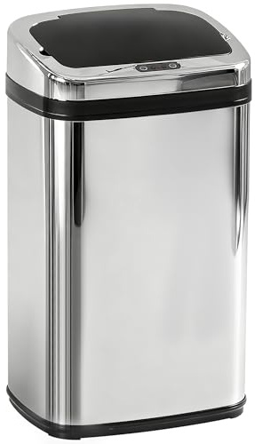 HOMCOM Poubelle de cuisine automatique 30L en acier inoxydable, poubelle à capteur de mouvement sans contact avec couvercle, fonctionne sur piles, pour maison, bureau, salle de bain, salon, argent