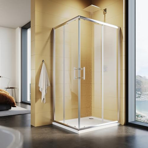 Modern 70 x 90 cm hörnduschkabin med dubbla skjutdörrar, 5 mm säkerhetsglas, 195 cm höjd - platsbesparande, enkel att installera badrum duschhölje