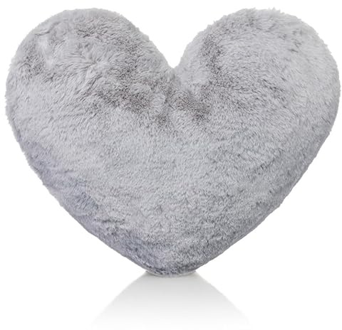 Brandsseller Herz-Kissen aus Plüsch 40x30 cm – Kuscheliges Dekokissen, Romantisches Geschenk zum Geburtstag, Valentinstag oder Muttertag – Weiches Zierkissen für Sofa, Bett und Reisen - Hellgrau