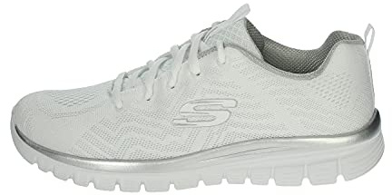 Skechers Womens Graceful Get Connected Sneaker, White Mesh Silver Trim, 8 UK