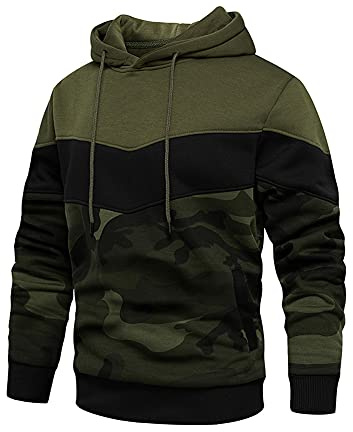 AOTORR Men's Hoodies Pullover Hooded Sweatshirt Patchwork Top Casual Hoody with Pocket WY90 Green Camo L