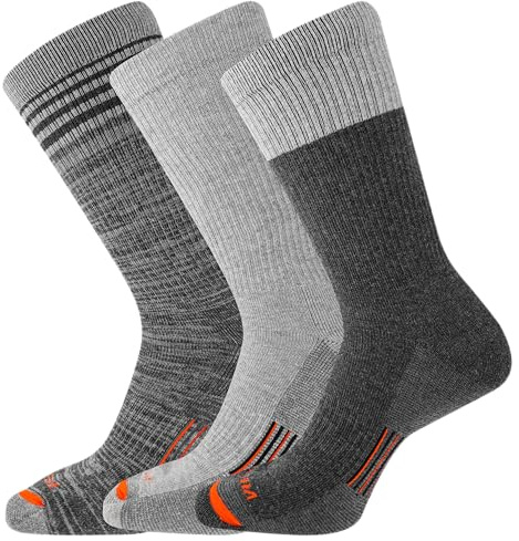 Merrell Unisex vuxna män och kvinnor merinoull arbetsstrumpor – 3 par halvkuddar komfort och fotvalvsstöd merino wool arbetshalvvikt, besättning – ljusgrå, medelstor, flerfärgad, Medium-Large