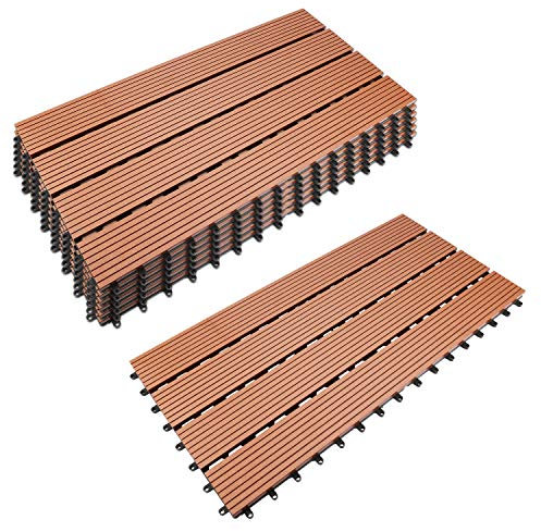Izrielar 6 piezas baldosas de suelo losa WPC 30x60cm (1m²), WPC Azulejos de terraza con sistema de drenaje, para jardín terraza exterior fijación plug-in, marrón