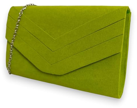 fi9 Damen Stilvolle Wildleder Umschlag Stil Braut Hochzeit Abend Clutch Party Handtasche, medium (Limettengrün)