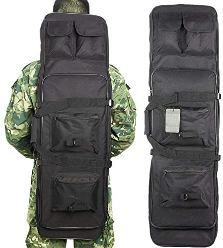 Queiting Outdoor Camping Shotgun Bag Dual Padded Rifle Case Tactical Gun Bag Backpack Shotgun Storage Oxford Cloth Black 100cm